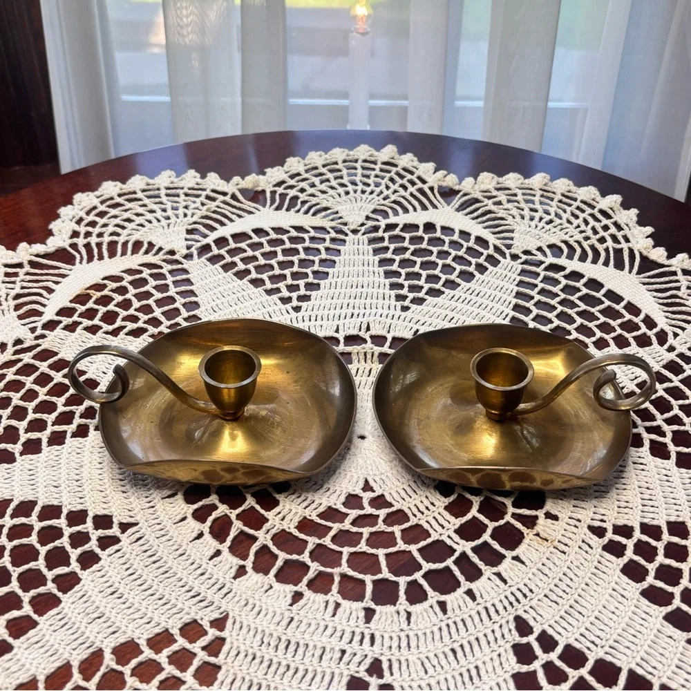 Brass Candle Holders Elegant Gold Vintage MCM Antique Boho Cottage Home Decor